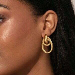 18K Gold‑Filled Multi‑Turn Knotted Double‑Hoop Stud Earrings